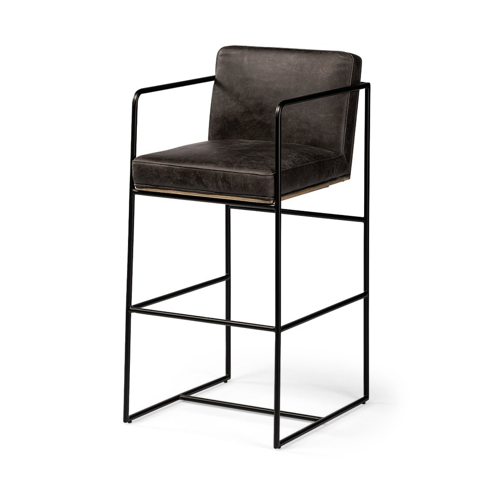 Mercana Stamford 40" Total Height Contemporary Leather Seat Stool with Warm Wood Back and Sturdy Frame 68761