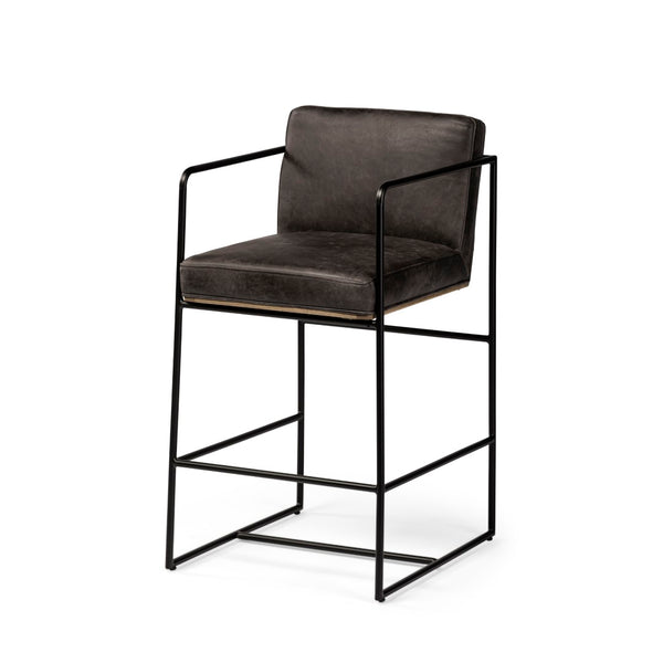 Mercana Stamford 36” Stool - Modern Leather Seat with Warm Wood Back & Sturdy Metal Frame for Stylish Spaces 68763