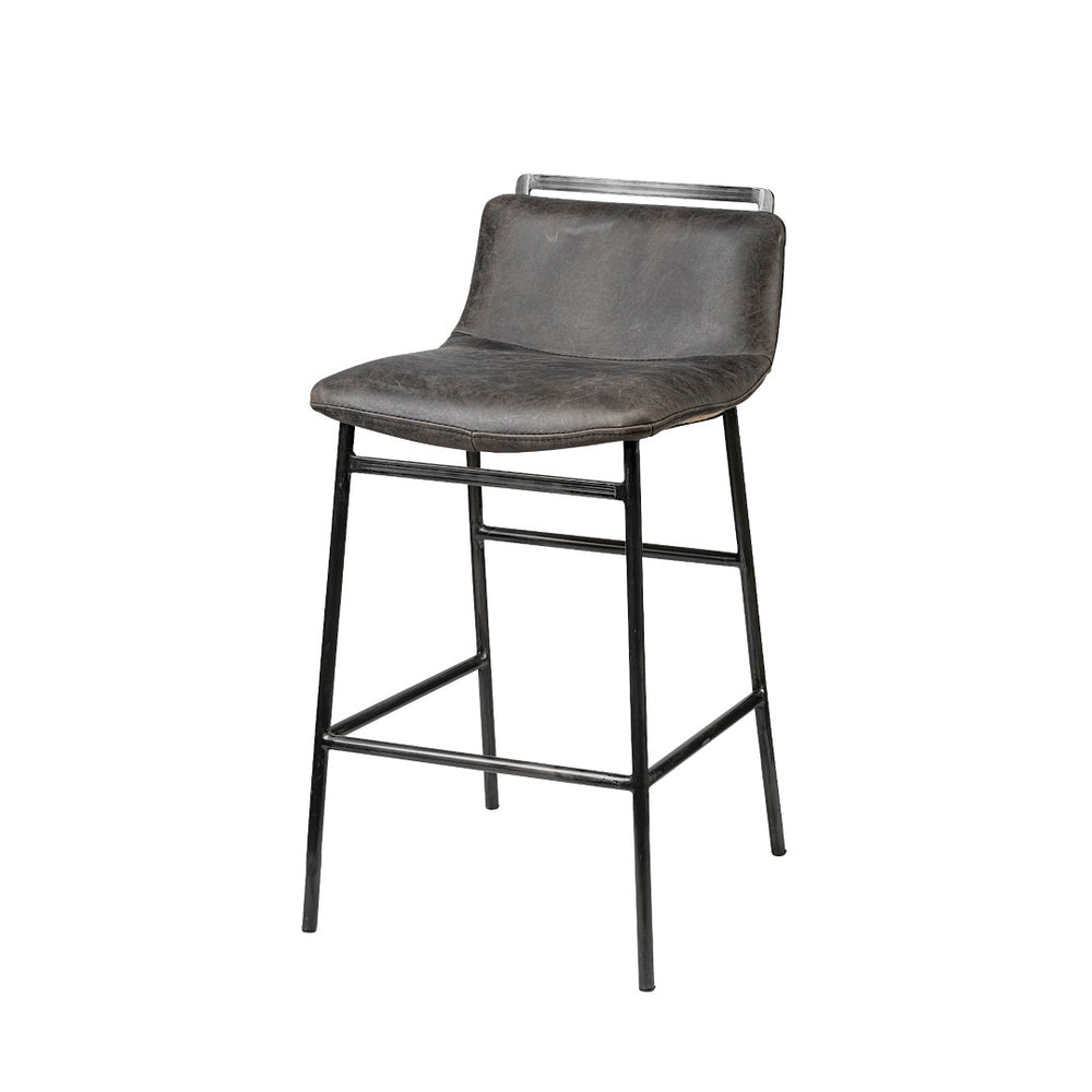Mercana Kavalan Modern Industrial Counter Stool with Genuine Leather Seat and Durable Sturdy Metal Frame Ebony Leather | Black Metal | Counter 68765