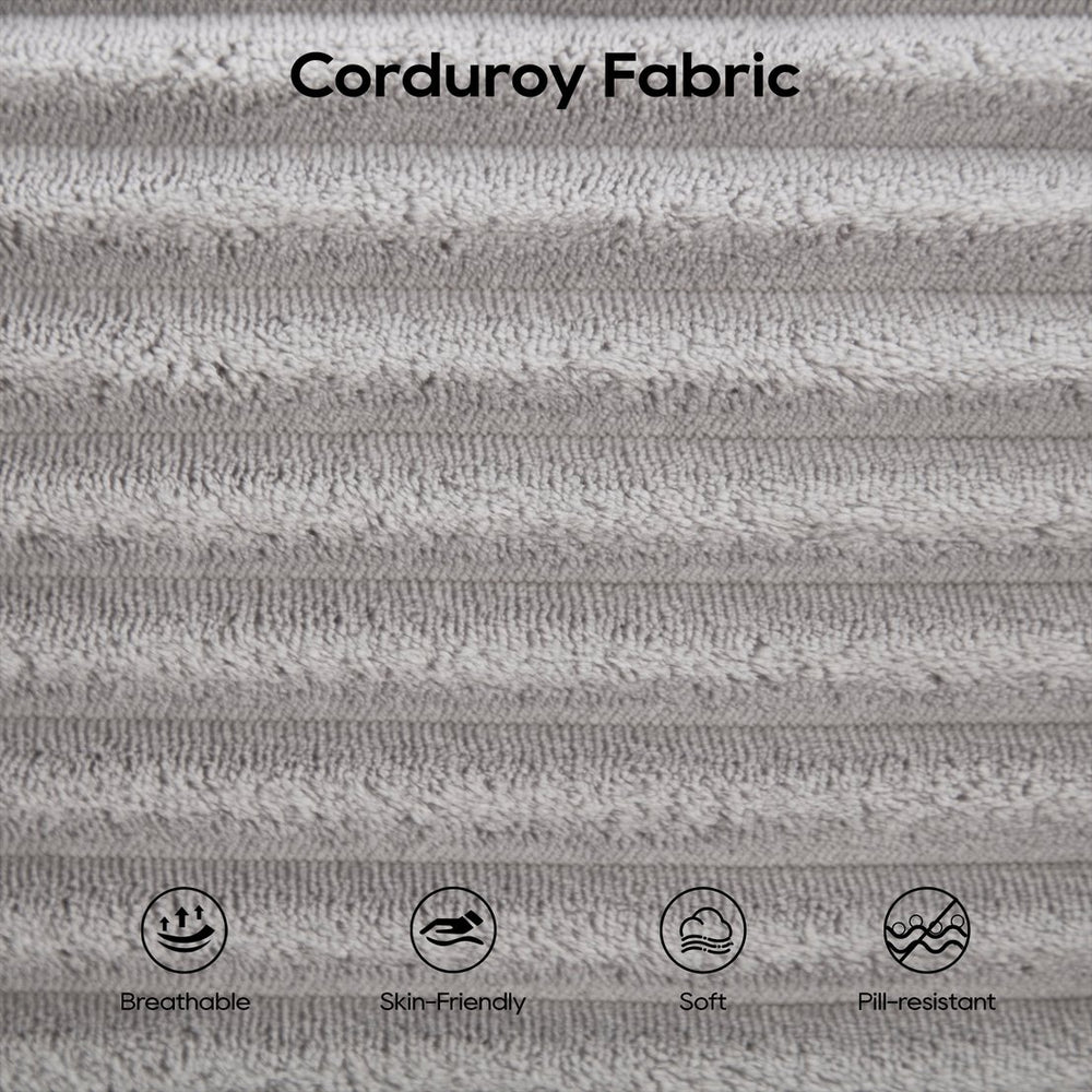 English Elm Memory foam convertible L-shaped sofa bed with corduroy upholstery, no assembly, space-saving comfort LIGHT GREY W2959P272125