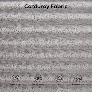 English Elm Memory foam convertible L-shaped sofa bed with corduroy upholstery, no assembly, space-saving comfort LIGHT GREY W2959P272125