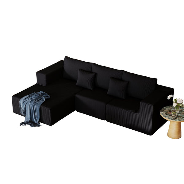 English Elm 108.3" Modular Cloud Sectional Corduroy Upholstered L Shape Sofa for Living Room Black W1097S00221