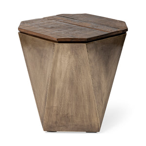 Mercana Esagono Octagonal Gold Metal-Clad Reclaimed Wood End/Side Table w/ Storage 68902