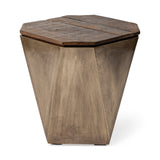 Esagono Octagonal Gold Metal-Clad Reclaimed Wood End/Side Table w/ Storage