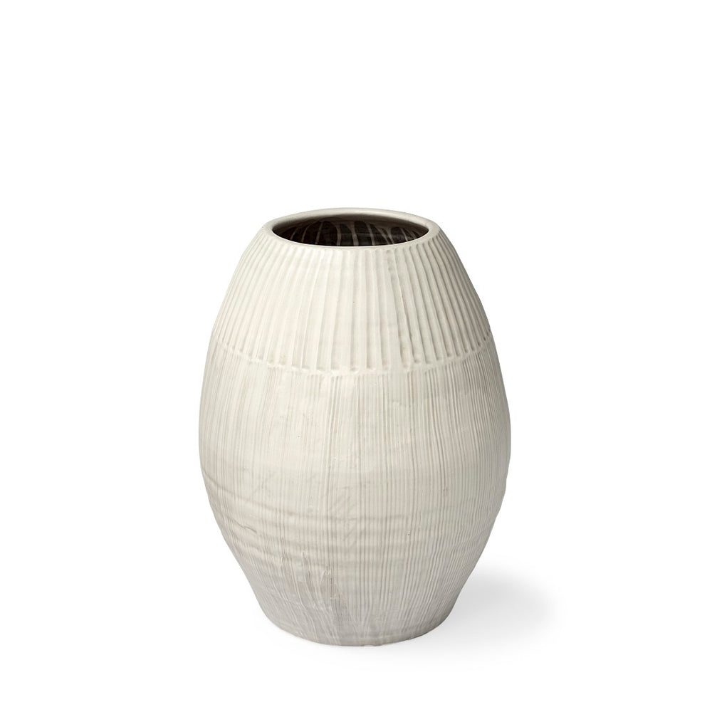 Mercana Reyan Elegant Pearl Ceramic Vase with Striped Design for Modern Home Decor and Stylish Displays White Ceramic | 21H 69044