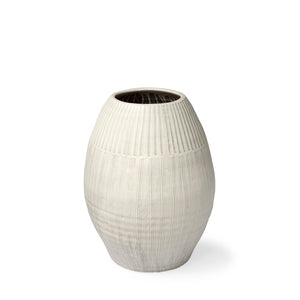 Mercana Reyan Elegant Pearl Ceramic Vase with Striped Design for Modern Home Decor and Stylish Displays White Ceramic | 21H 69044