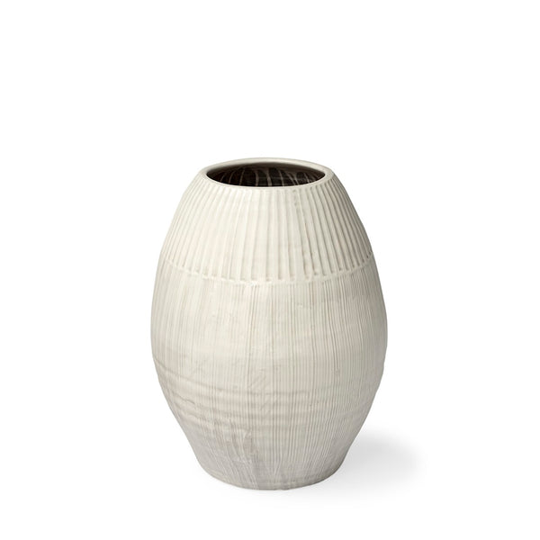 Mercana Reyan Elegant Pearl Ceramic Vase with Striped Design for Modern Home Decor and Stylish Displays White Ceramic | 21H 69044