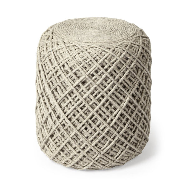 Mercana Allium Handwoven Wool Pouf - Artisanal Oatmeal Cylinder for Versatile Seating & Cozy Accent Decor Beige Wool 68729