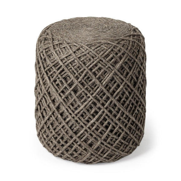 Mercana Allium Handwoven Wool Pouf - Artisanal Oatmeal Cylinder for Versatile Seating & Cozy Accent Decor Dark Brown Wool 68730