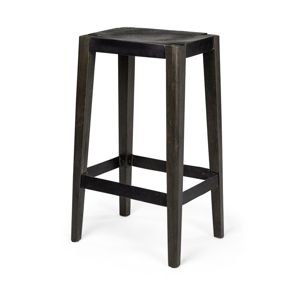 Mercana Nell Industrial-Style Stool with Solid Mango Wood Legs for a Modern Farmhouse Kitchen or Dining Area 69007