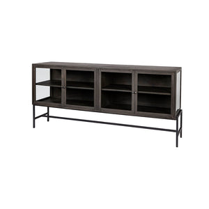 Mercana Arelius Sideboard with Glass Cabinet Doors - Stylish Storage Solution for Modern Living Spaces Black-Brown Wood | Black Metal 69011