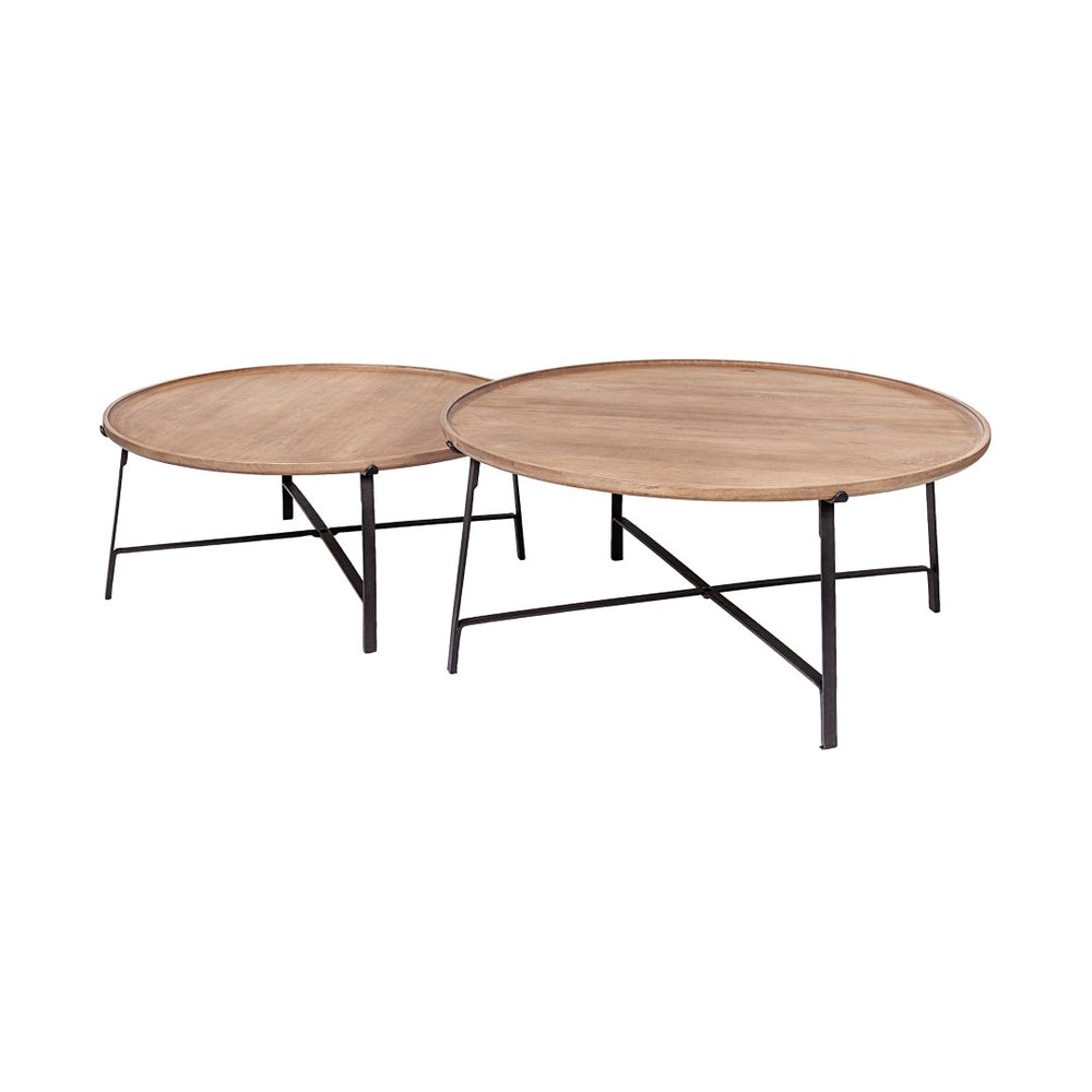 Mercana Helios Nesting Coffee Tables Set of 2 - Solid Mango Wood Top with Sturdy Crisscross Iron Base 69012