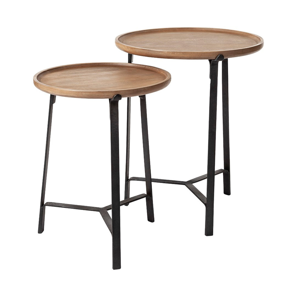 Mercana Helios Nesting End Tables Set of Two - Stylish Solid Wood Tops with Sturdy Industrial Bases 69014