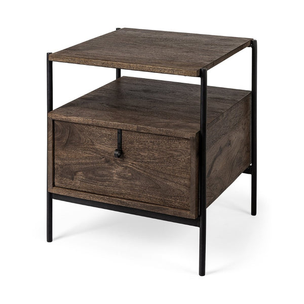 Mercana Glenn Modern Solid Mango Wood End Table with Stylish Iron Frame for Chic Living Room Storage 69015