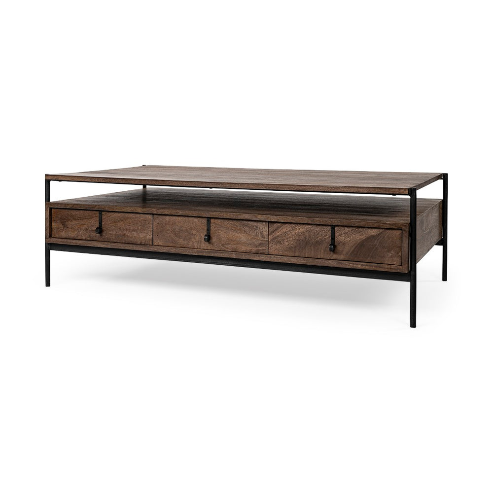 Mercana Glenn Rectangle Coffee Table with 6 Drawers - Stylish Mango Wood and Iron Frame for Modern Living Spaces 69016