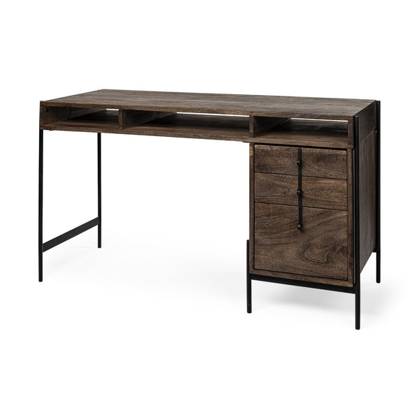 Mercana Glenn Contemporary Office Desk with 3 Drawers, Solid Wood Top & Sturdy Iron Frame for Stylish Workspaces 69021