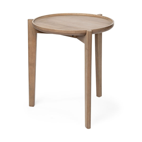 Mercana Cleaver Solid Mango Wood Round Accent Table for Versatile Mid-Century and Modern Interior Styles 69023