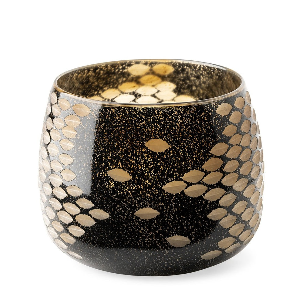 Mercana Mojave Glass Vase: Artful Modern Accent with Unique Metallic Detailing for Stylish Interiors Black/Gold Glass | 6H 69036