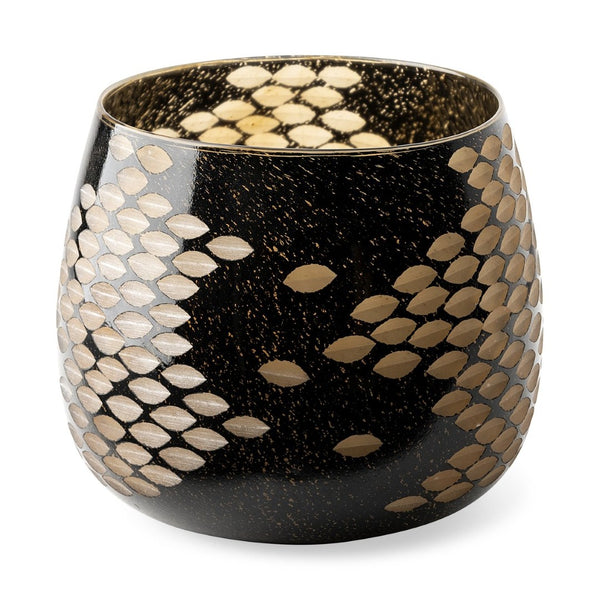 Mercana Mojave Glass Vase: Artful Modern Accent with Unique Metallic Detailing for Stylish Interiors Black/Gold Glass | 8H 69037