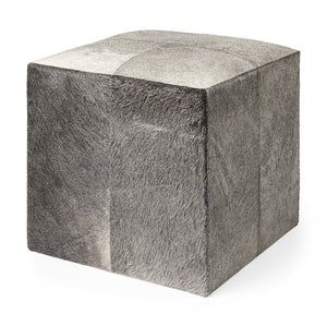 Mercana Zahavi I Handcrafted Cowhide Ottoman - Versatile Cube Accent for Modern, Boho, or Luxe Interiors Grey Hair-On-Hide 69055