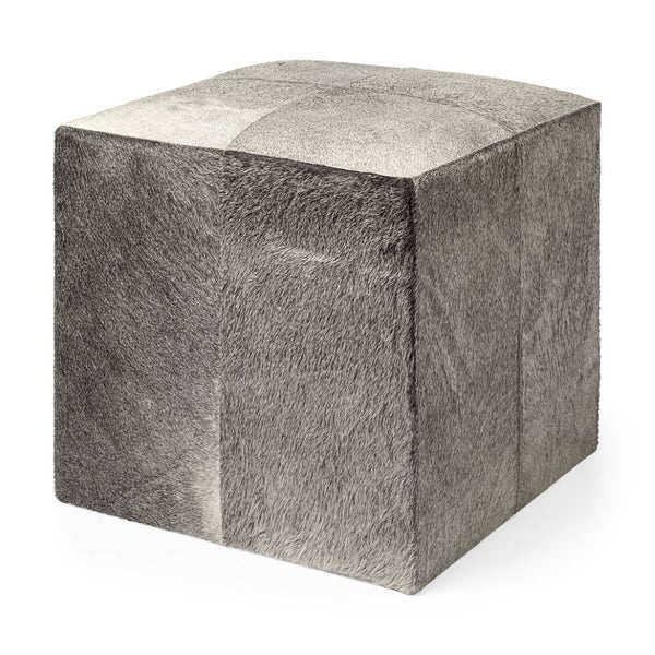 Mercana Zahavi I Handcrafted Cowhide Ottoman - Versatile Cube Accent for Modern, Boho, or Luxe Interiors Grey Hair-On-Hide 69055
