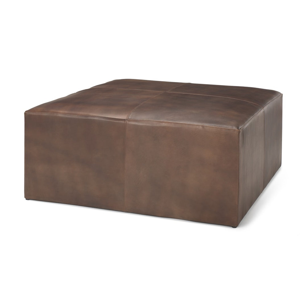 Mercana Minara 36" Square Leather Wrapped Ottoman with Wood Base for Stylish Living Room Versatility 69058