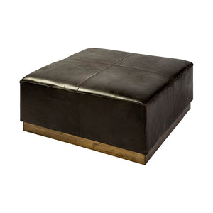 Mercana Minara 36" Square Ottoman – Stylish Leather & Metal Accent for Modern Living Spaces & Versatile Use Black Leather | Gold Metal 69059