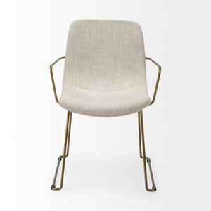 Mercana Sawyer Modern Industrial Dining Chair with Slate Faux Leather and Sturdy Matte Black Iron Frame Beige Fabric | Gold Metal (Armchair) 68315