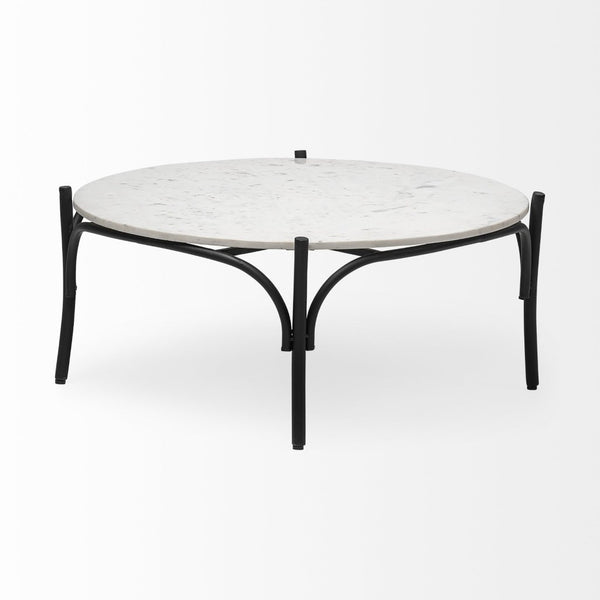 Mercana Etienne Round Coffee Table with Elegant Marble Top and Sturdy Industrial Base for Sophisticated Spaces 68507-AB