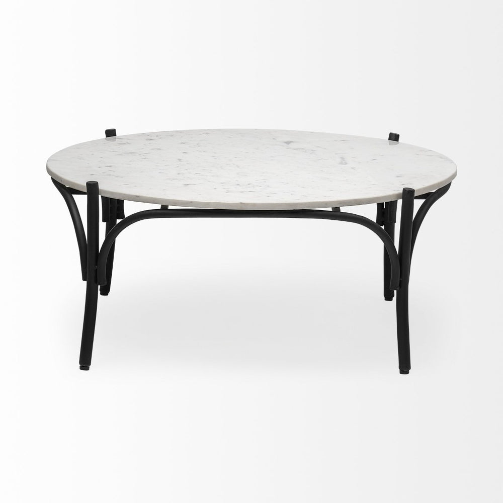 Mercana Etienne Round Coffee Table with Elegant Marble Top and Sturdy Industrial Base for Sophisticated Spaces 68507-AB