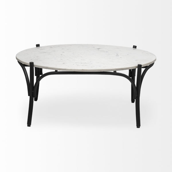 Mercana Etienne Round Coffee Table with Elegant Marble Top and Sturdy Industrial Base for Sophisticated Spaces 68507-AB
