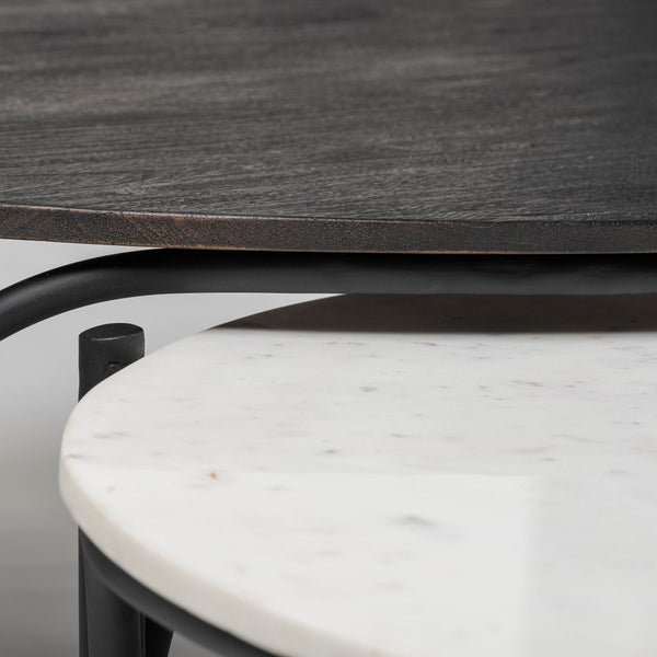 Mercana Etienne Round Coffee Table with Elegant Marble Top and Sturdy Industrial Base for Sophisticated Spaces 68507-AB