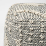 Mercana Brinket Gray/Cream Polyester Handwoven Square Pouf  68387