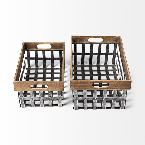 Mercana Chartrand Rustic-Industrial Open Crate Baskets for Stylish Home Organization and Decor Display 57851