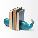 Mercana Langdon Set of 2 10L x 5W Blue Polyresin Whale Bookends 57366