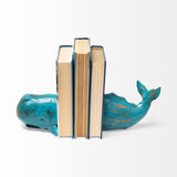 Mercana Langdon Set of 2 10L x 5W Blue Polyresin Whale Bookends 57366