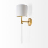 Mercana Santander II 6.5x22 Gold Metal and White Linen Shade Wall Sconce  65245