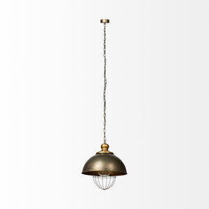 Mercana Dawson 13x13.5 Chic Industrial Pendant Light with Distressed Bronze Finish for Modern Spaces Gold Metal | 16W 65275