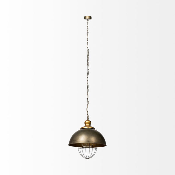 Mercana Dawson 13x13.5 Chic Industrial Pendant Light with Distressed Bronze Finish for Modern Spaces Gold Metal | 16W 65275