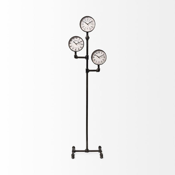 Mercana Trifect Industrial Three-Face Floor Clock - Unique Multi-Time Zone Design for Urban Style Spaces 68030