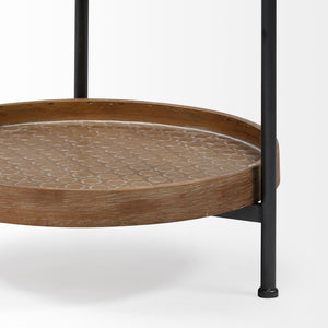 Mercana Kade 16.9" Round Tray-Style End Table with Solid Mango Top and Open Frame for Modern Living Spaces 68544