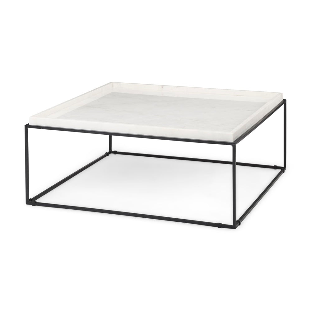 Mercana Nathan Elegant Square Coffee Table with Luxe Marble Top and Minimalist Iron Base for Modern Spaces 68842-AB