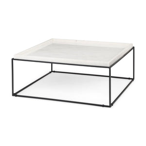 Mercana Nathan Elegant Square Coffee Table with Luxe Marble Top and Minimalist Iron Base for Modern Spaces 68842-AB