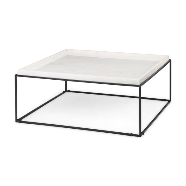 Mercana Nathan Elegant Square Coffee Table with Luxe Marble Top and Minimalist Iron Base for Modern Spaces 68842-AB