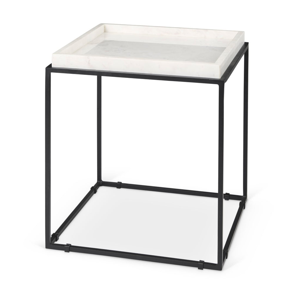 Mercana Nathan Square Top Luxe Marble and Matte Iron End Table – Modern Accent for Living Spaces 68843-AB