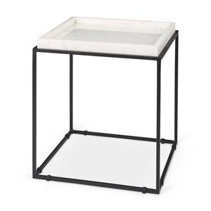 Mercana Nathan Square Top Luxe Marble and Matte Iron End Table – Modern Accent for Living Spaces 68843-AB