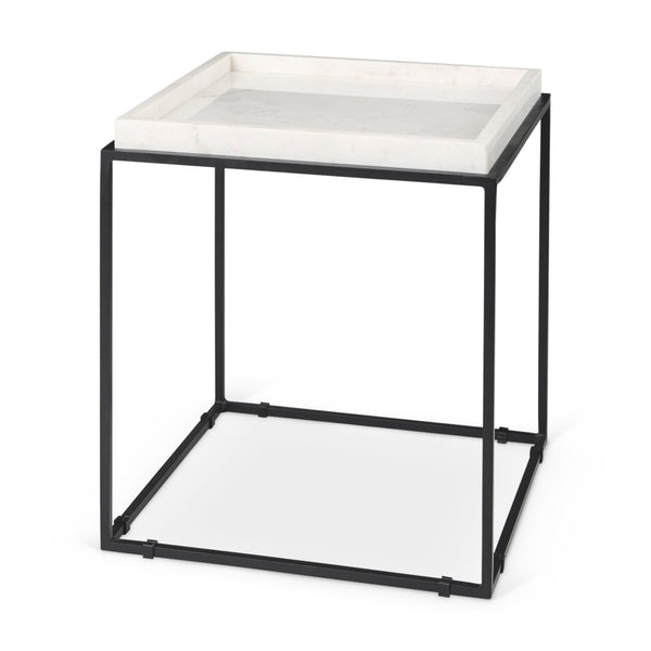 Mercana Nathan Square Top Luxe Marble and Matte Iron End Table – Modern Accent for Living Spaces 68843-AB