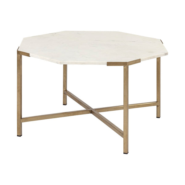 Mercana Vincent 33" Octagonal Coffee Table with Luxe Marble Top and Elegant Crisscross Iron Base Design 68850-AB