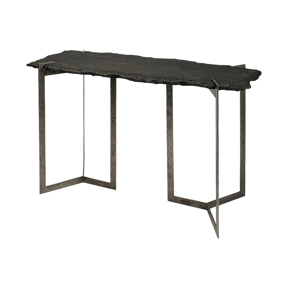 Mercana Shale Console Table – Luxurious Live-Edge Stone Design with Sturdy Double-Pedestal Base for Modern Spaces 69050-AB