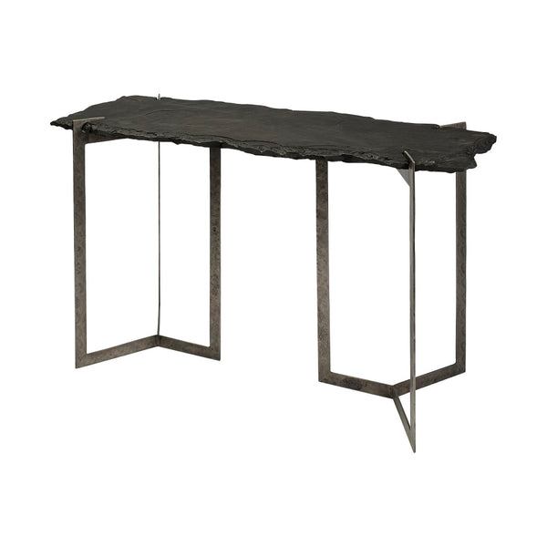 Mercana Shale Console Table – Luxurious Live-Edge Stone Design with Sturdy Double-Pedestal Base for Modern Spaces 69050-AB